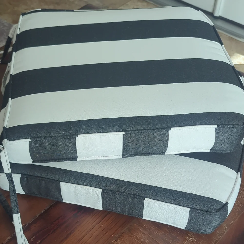 Striped Black and White Outdoor Cushions Set Of 2 Cabana Classic - Picture 1 of 4